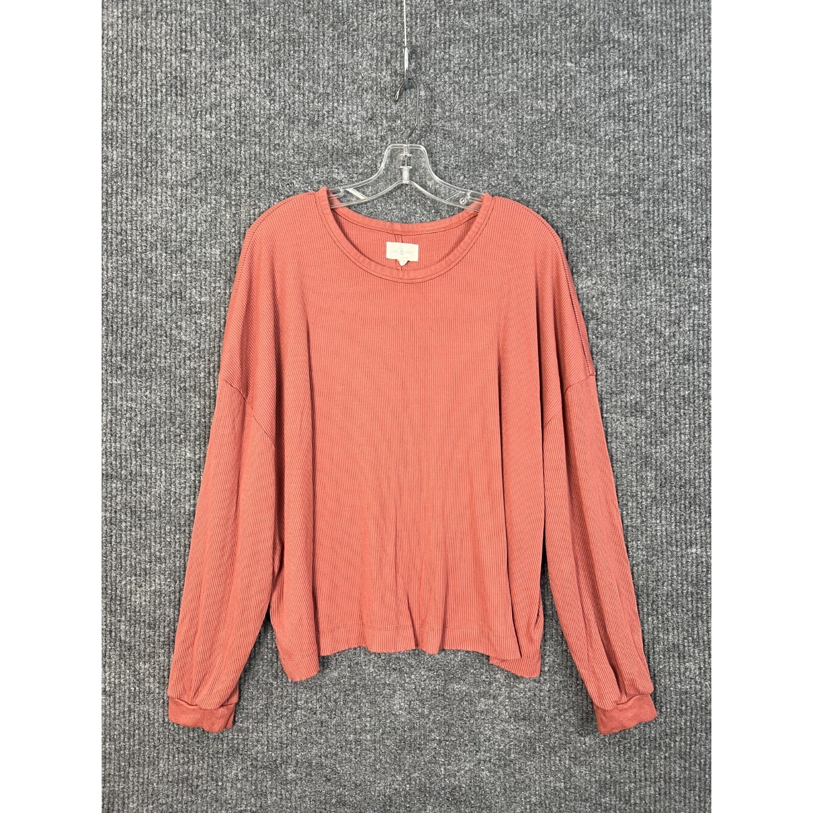 Lou & Grey Shirt Womens Large Orange Ribbed Long Sleeve Boho Casual Crew Neck